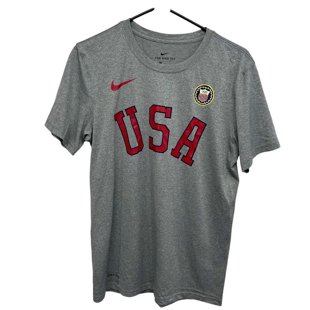 Nike USA Olympics Dri‎ Fit Shirt M Gray Athletic Training Running Sport Tee Team